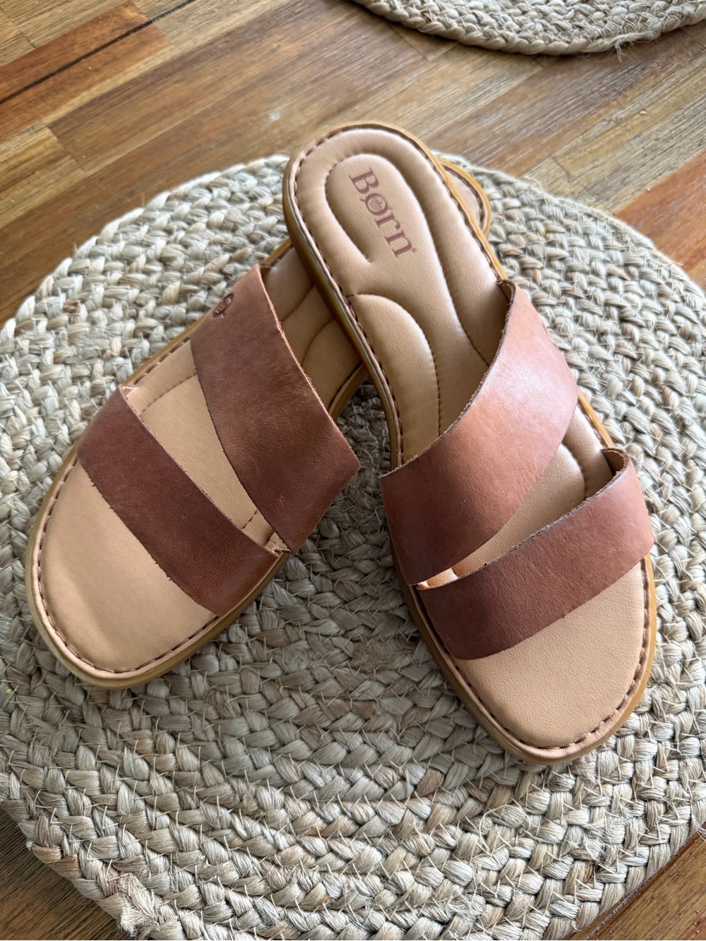Born Women's Brown Leather Slide Sandals. Size 11